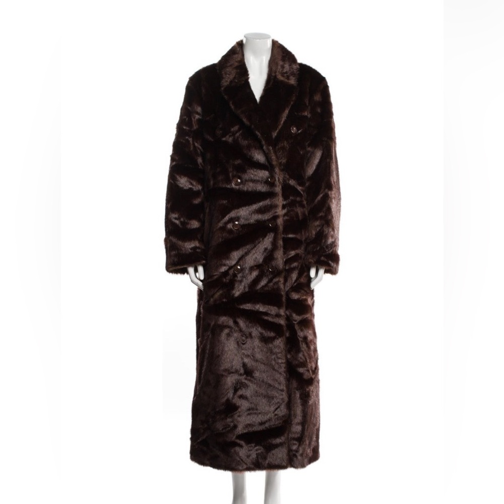 STAND STUDIO Long Faux Fur Coat – Rich Chocolate Brown, Size S
